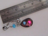 One of a Kind Blue Pink Crystals VCH Ring Bar Clit Hood Clitoral 14 gauge 14g