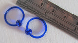 Blue Bioplast Metal Sensitive Plastic Acrylic Hoops Retainers Rings 14 gauge 12mm Diameter