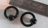 Black Bioplast Metal Sensitive Acrylic Hoops Retainers Rings 8 gauge 12 mm Diameter