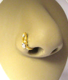 18K Gold Plated L Shape Nose Ring Hoop Stud Clear Crystal Chandelier 18 gauge