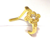 18K Gold Plated L Shape Nose Ring Hoop Stud Filigree Clear Crystal 18 gauge 18g