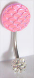 Pink Shimmer Waves Crystal Ball Barbell VCH Clit Clitoral Hood Ring 14 gauge