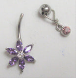 Surgical Steel Drop & Dangle Purple Flower VCH Clitoral Clit Hood Ring 14 gauge 14g - I Love My Piercings!