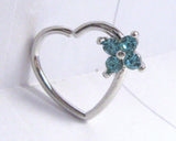 Surgical Steel Aqua Crystal Flower Heart Cartilage Hoop Ring Seamless 16 gauge - I Love My Piercings!