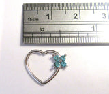 Surgical Steel Aqua Crystal Flower Heart Cartilage Hoop Ring Seamless 16 gauge - I Love My Piercings!