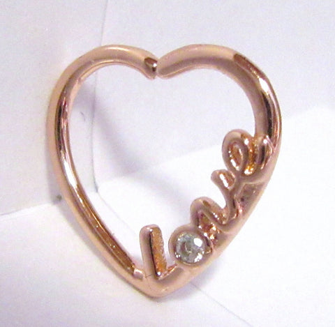 18k Rose Gold Love Heart Cartilage Hoop Ring Seamless 16 gauge 16g