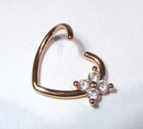 18k Rose Gold Plated Clear Crystal Heart Cartilage Hoop Ring Seamless 16 gauge