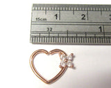 18k Rose Gold Plated Clear Crystal Heart Cartilage Hoop Ring Seamless 16 gauge - I Love My Piercings!