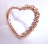 18k Rose Gold Rope Heart Cartilage Hoop Ring Seamless 16 gauge 16g