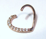 18k Rose Gold Loaded Crystal Heart Cartilage Hoop Ring Seamless 16 gauge 16g