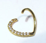 14k Yellow Gold Loaded Crystal Heart Cartilage Hoop Ring Seamless 16 gauge 16g
