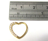 14k Yellow Gold Loaded Crystal Heart Cartilage Hoop Ring Seamless 16 gauge 16g
