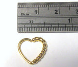 18k Yellow Gold Rope Heart Cartilage Hoop Ring Seamless 16 gauge 16g