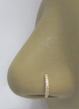 14K Yellow Gold Seamless Diamond Gem Crystal Line Small Nose Thin Hoop 20 gauge 20