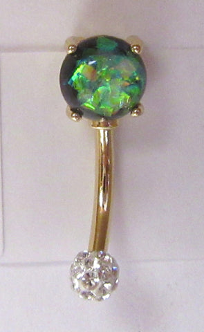 14k Gold Plated Green Opalite Clear Crystal Ball VCH Clit Hood Bar 14 gauge 14g - I Love My Piercings!