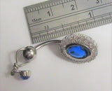 Surgical Steel Drop & Dangle Oval Blue Gem VCH Clitoral Clit Hood Ring 14 gauge 14g - I Love My Piercings!