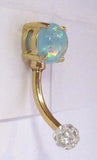 14k Gold Plated Aqua Opalite Clear Crystal Ball VCH Clit Hood Bar 14 gauge 14g