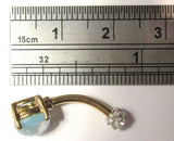 14k Gold Plated Aqua Opalite Clear Crystal Ball VCH Clit Hood Bar 14 gauge 14g