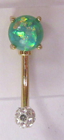 14k Gold Plated Light Green Opalite Clear Crystal Ball VCH Clit Hood Bar 14g - I Love My Piercings!