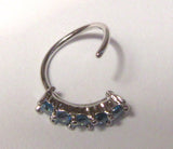 Surgical Steel 5 Blue Crystal CZ Seamless Nose Hoop Ring 20 gauge 20g 8 mm - I Love My Piercings!