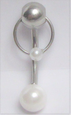 Surgical Steel Single White Pearl Hoop Dangle VCH Clitoral Hood Jewelry 14 gauge - I Love My Piercings!