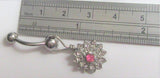 Surgical Steel Pink Flower Crystal CZ Gem Dangle VCH Vertical Clit Clitoral Hood Ring 14g - I Love My Piercings!