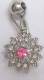 Surgical Steel Pink Flower Crystal CZ Gem Dangle VCH Vertical Clit Clitoral Hood Ring 14g - I Love My Piercings!