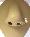 Gold Plated Flower White Opal Opalite Nose Seamless Hoop Ring 20 gauge 20g