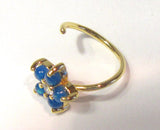 18k Gold Plated Flower Dark Blue Opal Opalite Nose Seamless Hoop Ring 20 gauge