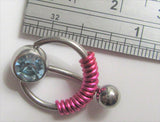 Light Blue Pressure Gem Ball Fuchsia Coiled VCH Clitoral Clit Hood Ring 14 gauge