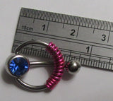 Dark Blue Pressure Gem Ball Fuchsia Coiled VCH Clitoral Clit Hood Ring 14 gauge - I Love My Piercings!