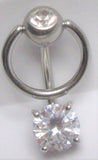 Surgical Steel Drop & Dangle Clear Diamond Hoop VCH Clitoral Clit Hood Ring 14 gauge 14g