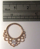 18K Rose Gold Plated 9 mm Filigree Solitaire Seamless Septum Hoop Ring 16 gauge - I Love My Piercings!