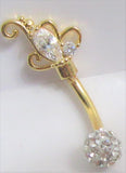 Gold Plated Filigree Clear CZ Ball Vertical Clit Clitoral Hood VCH Ring 14 gauge