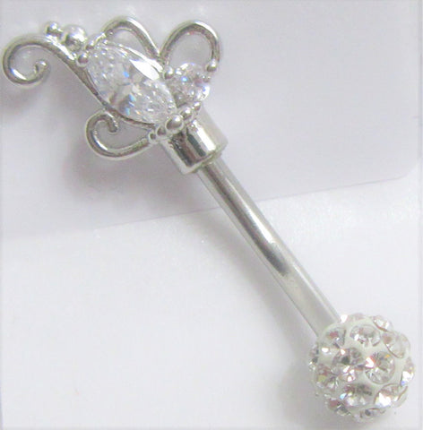 Filigree Clear CZ Ball Vertical Clit Clitoral Hood VCH Curved Genital 14 gauge - I Love My Piercings!