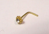 18k Gold Plated Nose Stud Pin Ring L Shape Coiled Flower CZ Thin 22 gauge 22g - I Love My Piercings!