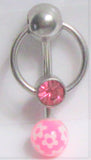 Surgical Steel Pink Gem Hoop Flower Dangle Barbell VCH Clitoral Hood Ring 14g - I Love My Piercings!