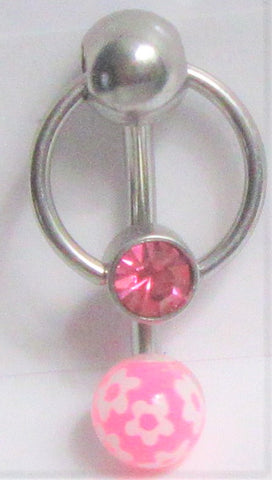 Surgical Steel Pink Gem Hoop Flower Dangle Barbell VCH Clitoral Hood Ring 14g - I Love My Piercings!