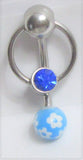 Surgical Steel Blue Gem Hoop Flower Dangle Barbell VCH Clitoral Hood Ring 14g - I Love My Piercings!