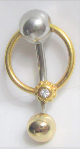 VCH Intimate Jewelry Two Tone Gold and Silver Clear Crystal Flower Vertical Clitoral Hood Bar 14g - I Love My Piercings!