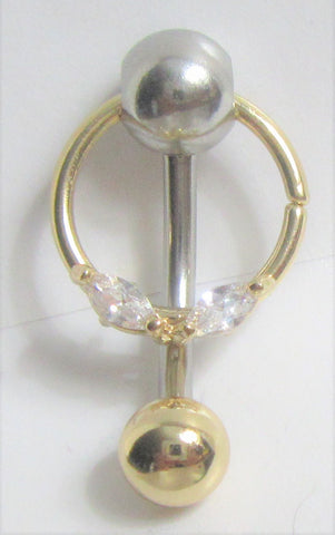 VCH Intimate Jewelry Two Tone Gold and Silver Clear Marquise Crystals Vertical Clitoral Hood Bar 14g - I Love My Piercings!