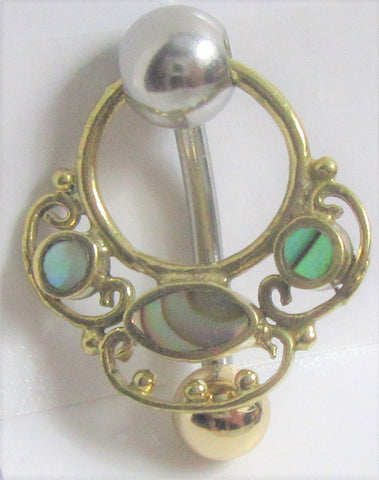 VCH Intimate Jewelry Two Tone Gold and Silver Abalone Shell Hoop Dangle Vertical Clitoral Hood Bar 14g - I Love My Piercings!