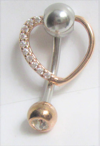 VCH Intimate Jewelry Two Tone Gold Clear Crystal Heart Vertical Clitoral Hood Bar 14g - I Love My Piercings!