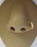 18k Gold Plated 3 Pink Crystals Cup Setting Nose Nostril Hoop Ring 20 gauge 20g - I Love My Piercings!