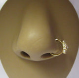 18k Gold Plated 3 Clear Crystal Cup Setting Nose Nostril Hoop Ring 20 gauge 20g