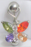 Surgical Steel Mosaic Butterfly Crystal CZ Gem Dangle VCH Vertical Clit Clitoral Hood Ring 14g