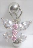 Surgical Steel Butterfly Clear Pink Crystal CZ Gem Dangle VCH Vertical Clit Clitoral Hood Ring 14g