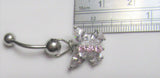 Surgical Steel Butterfly Clear Pink Crystal CZ Gem Dangle VCH Vertical Clit Clitoral Hood Ring 14g