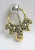VCH Intimate Jewelry Two Tone Gold and Silver Skulls Hoop Dangle Vertical Clitoral Hood Bar 14g