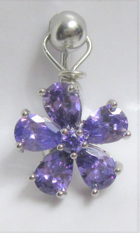 VCH Intimate Jewelry Purple Crystal Gem Flower Dangle Vertical Clitoral Hood Bar 14g